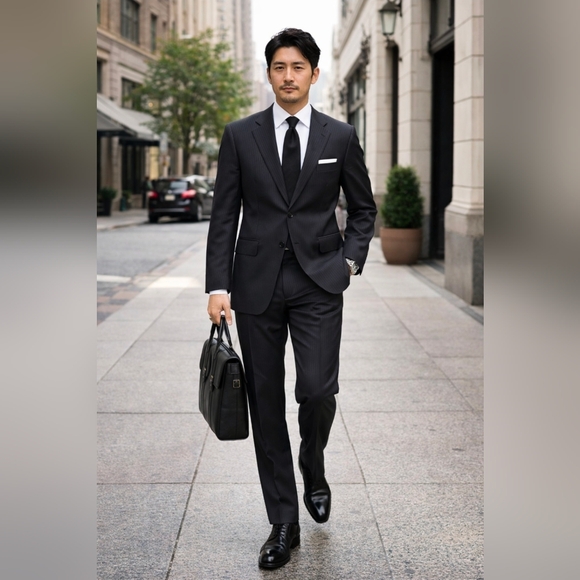 Oscar de la Renta Mens Prom Charcoal Pinstripe Wool Suit 42R Pants Made in India